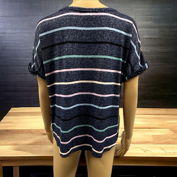 Democracy Blue Multicolor Striped Twisted Hem Keyhole Knit Top Womens Medium - Picture 6 of 9
